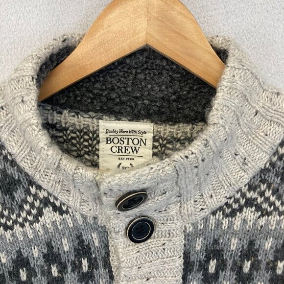 Boston Crew Fair Isle Heavy Knit Sweater Mens Large 42-44 Gray Skicore Preppy - Picture 11 of 16